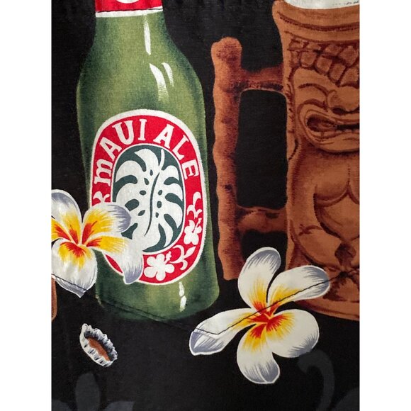 VTG Pacific Legend Hawaii SS Black Aloha Shirt Button Down Beer Bottle Floral M - Picture 7 of 16